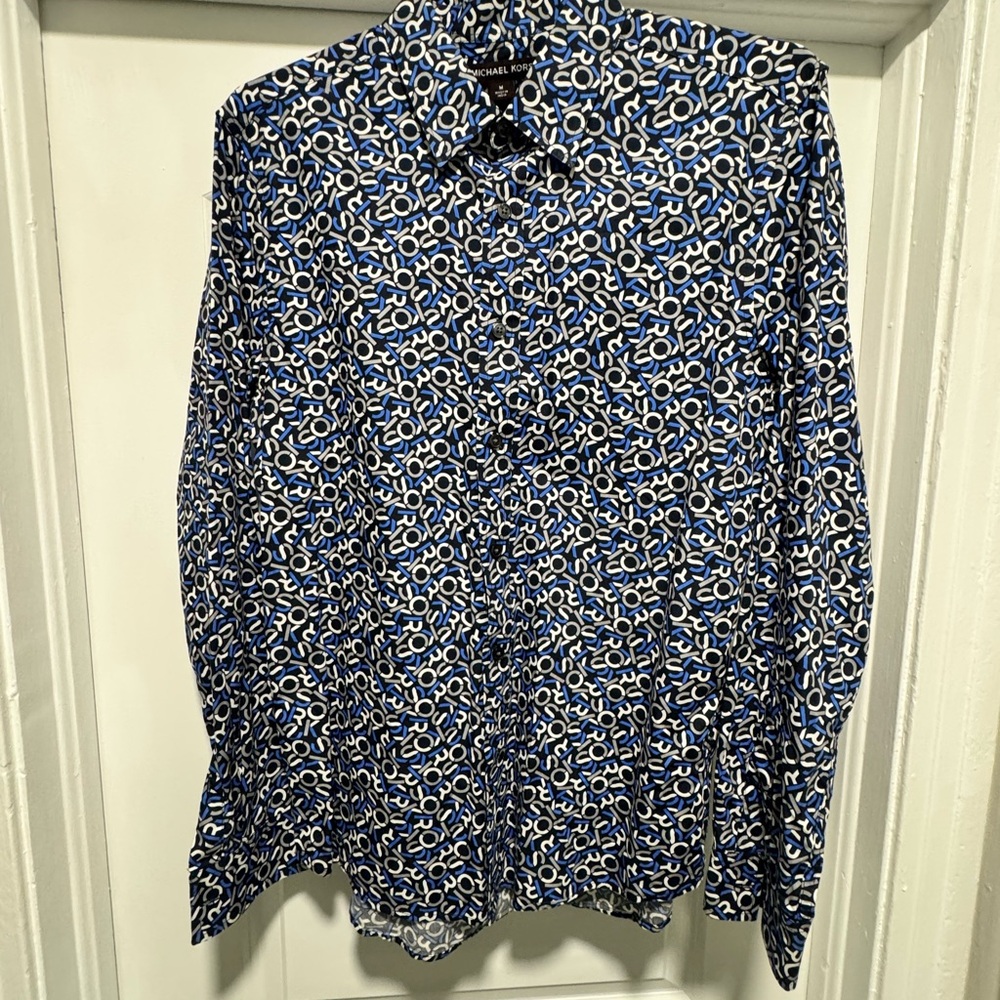 Michael Kors Navy and White Geometric Shirt